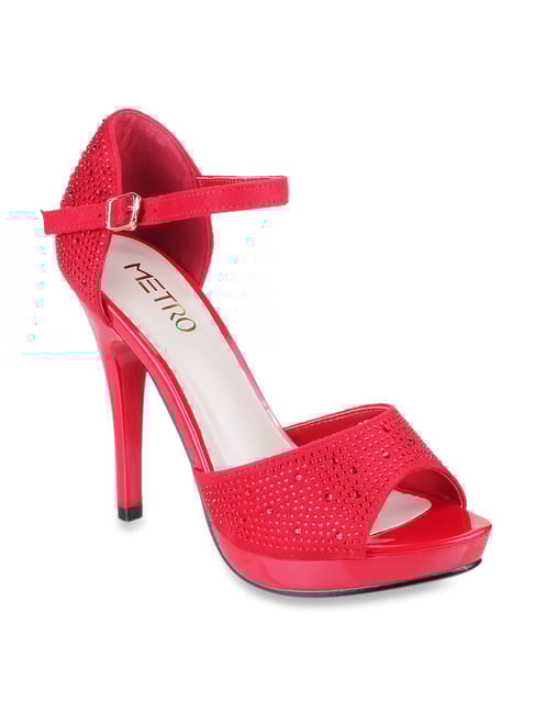 Buy Metro Red Ankle Strap Stilettos for Women at Best Price Tata