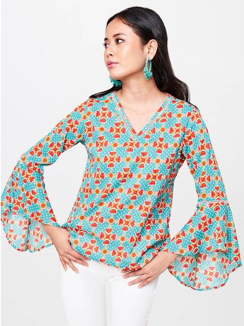 Global Desi Green Printed Top Price in India