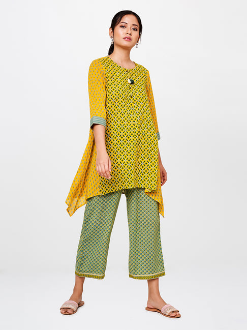 Global Desi Mustard Printed Tunic