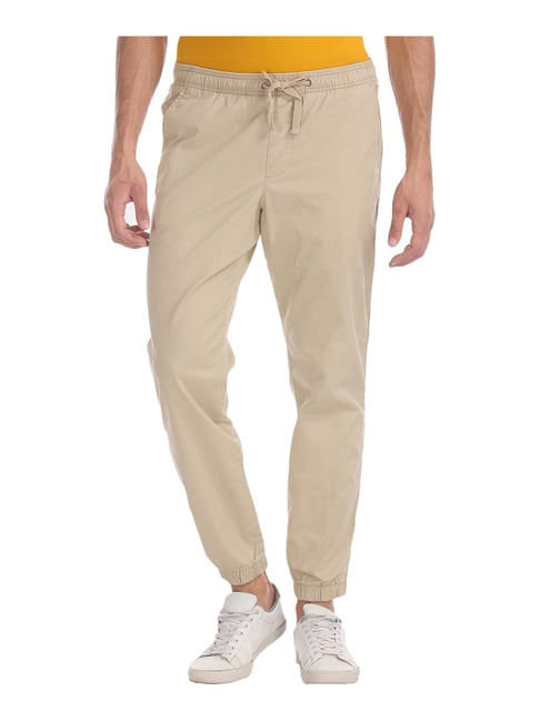 beige slim joggers