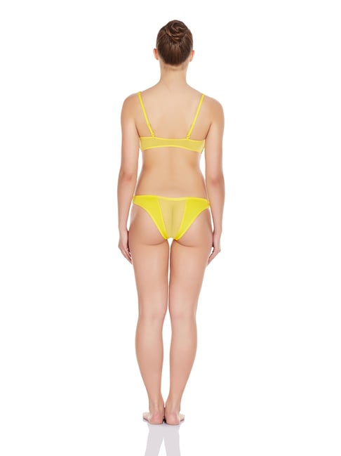 Women Full Coverage Non Padded Lace Yellow Lingerie Set at Rs 170