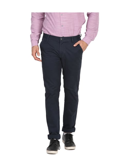 Buy Lindbergh Navy Blue Slim Fit Cotton 