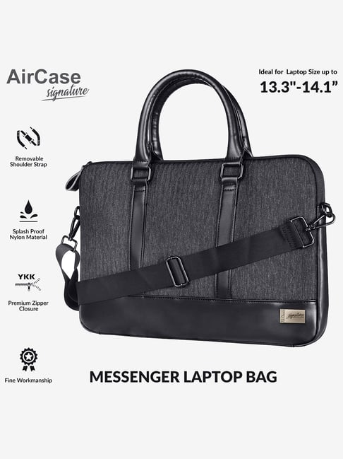 AirCase 14 Inch Messenger Premium Laptop Bag with Shoulder Strap (CS65,  Black)