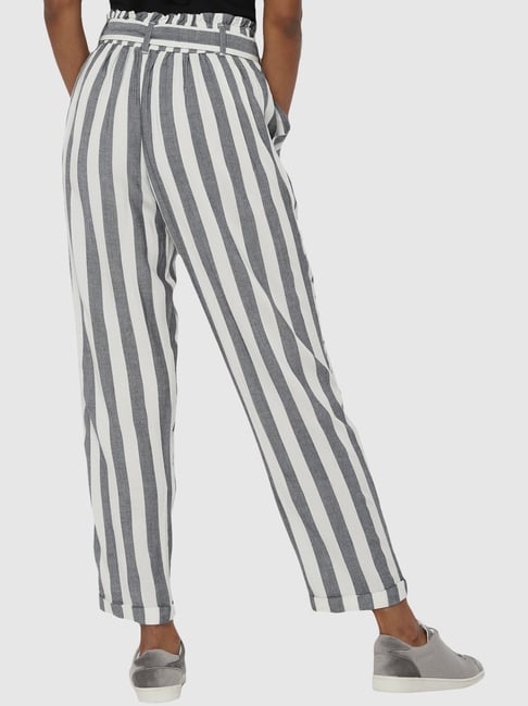 SHOWOFF Trousers and Pants  Buy SHOWOFF Womens Midrise Navy Blue Striped  Straight Fit Formal Trousers Online  Nykaa Fashion