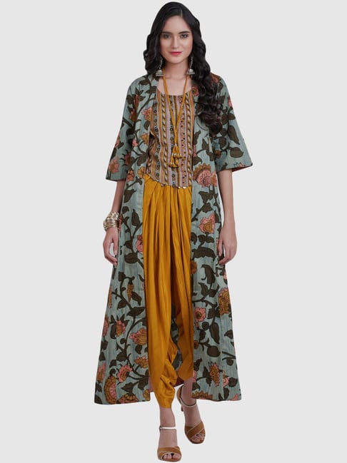 Buy Threeclo 3 Piece Designer Outfit for Girls and Women with Dhoti Pant,Crop  Top and Shrug/Designer Kurta Set including Pant,top and Shrug with Cotton  Fabric/Suitable to Wear for any Party or Function