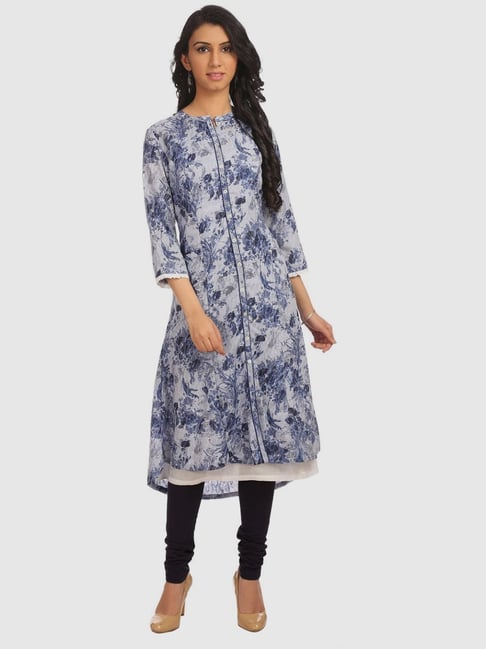 Biba Blue Printed A Line Kurta