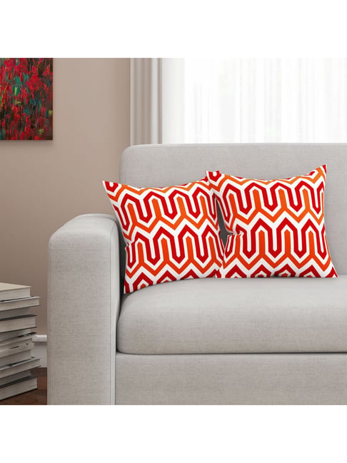 SEJ by Nisha Gupta White & Orange Cushion Covers - Set of 2-picture-23