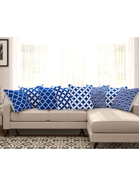 SEJ by Nisha Gupta Blue & White Cushion Covers - Set of 8-picture-22