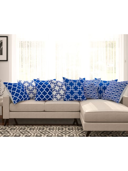 SEJ by Nisha Gupta Blue & White Cushion Covers - Set of 8-picture-30
