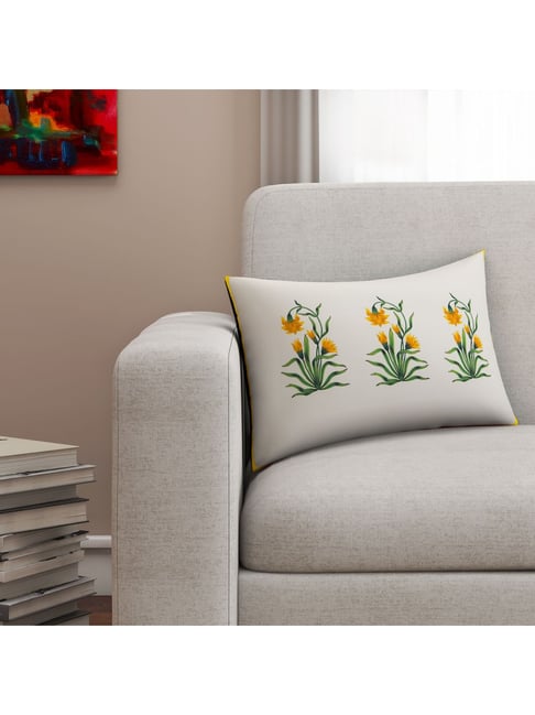 SEJ by Nisha Gupta Light Grey & Yellow Cushion Covers - Set of 1-picture-33