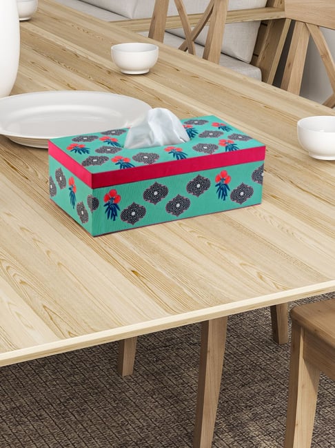SEJ by Nisha Gupta Teal Blue Wooden Tissue Paper Box Holder - Set of 1-picture-16