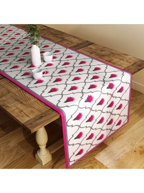 SEJ by Nisha Gupta White & Pink Table Runner - Set of 1