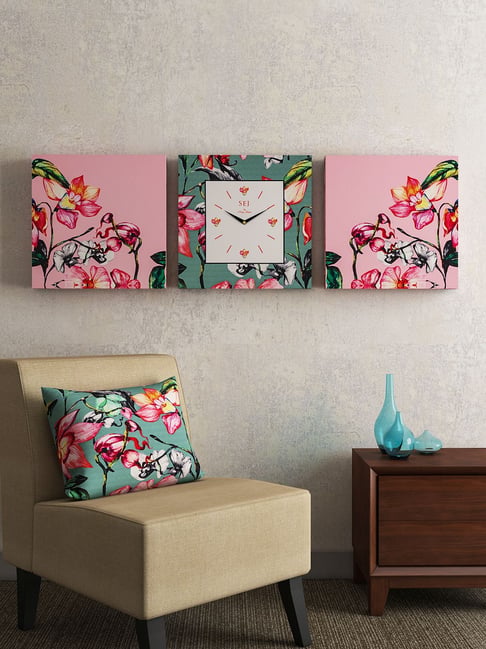 SEJ by Nisha Gupta Multicolor Framed Analogue Wall Clocks - Set of 3