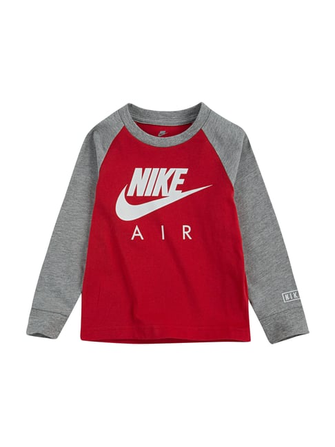 Nike Kids University Red Cotton Color Block Pattern T-Shirt