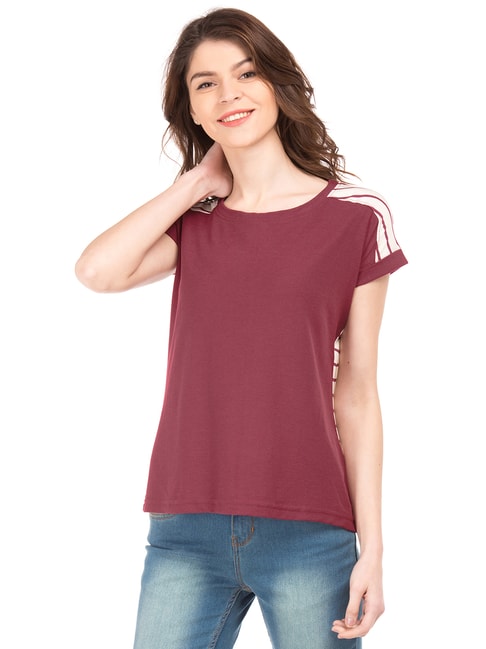 Sugr Maroon Striped Top