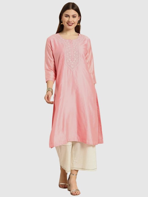 Soch Rose Pink Embroidered Straight Kurta