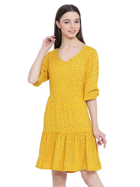 Oxolloxo Yellow Printed Ethereal Spunk Dress