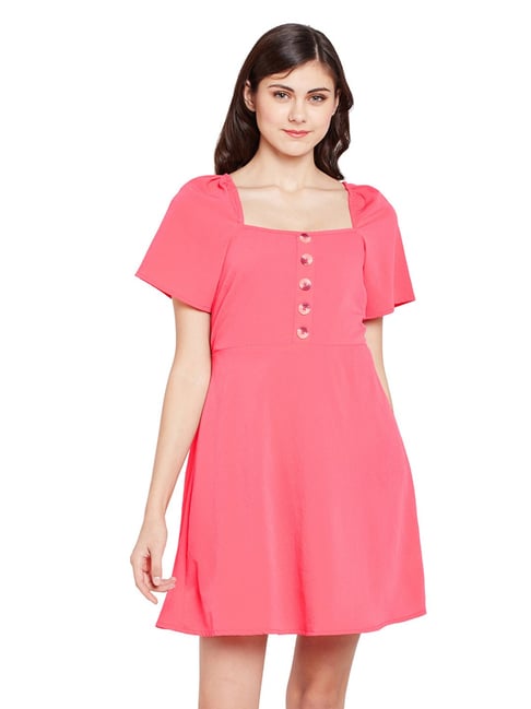 pink button dress