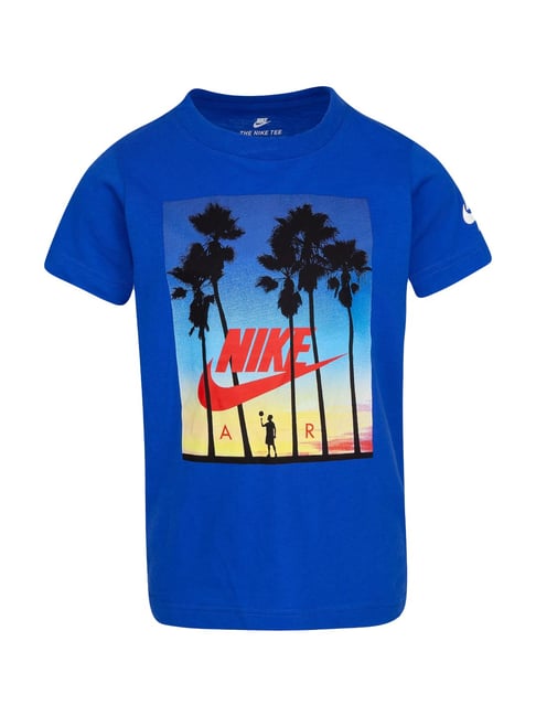 Nike Kids Royal Blue Cotton Graphic Print T-Shirt