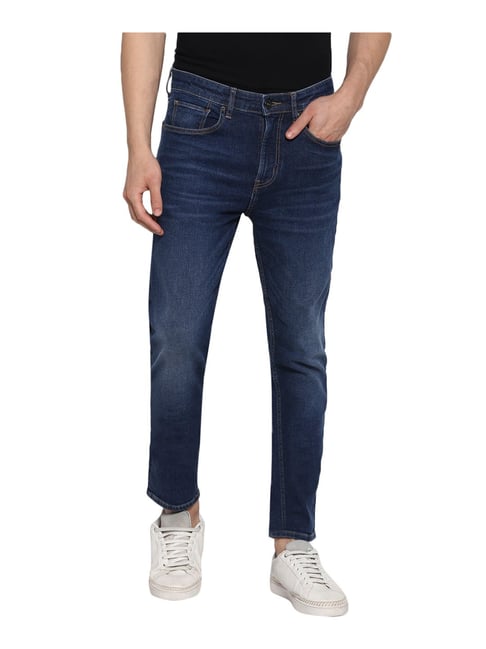 Red Tape Dark Blue Skinny Fit Solid Mid Rise Jeans