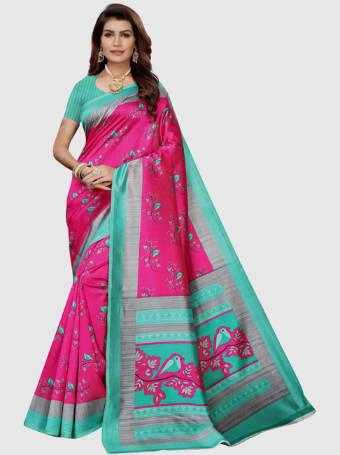 KSUT Magenta Printed Saree With Blouse Price in India