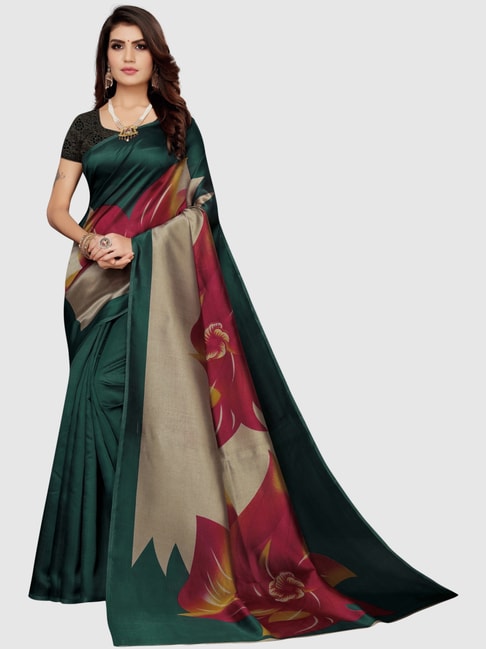 KSUT Teal Green Printed Saree With Blouse Price in India