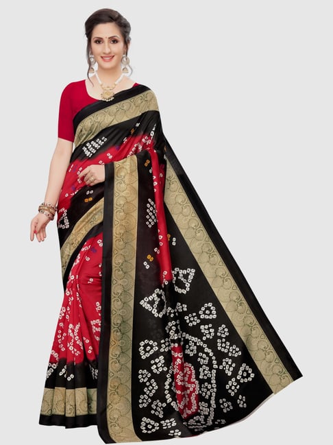 KSUT Black & Pink Printed Saree With Blouse Price in India