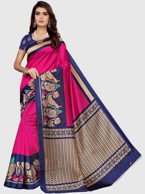 KSUT Magenta Printed Saree With Blouse Price in India