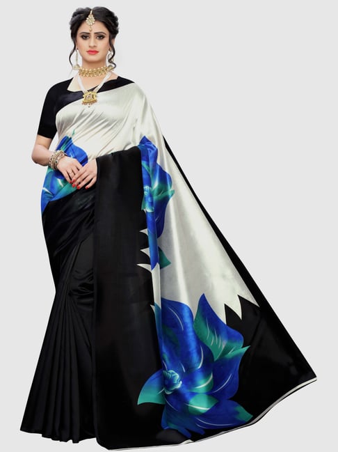 KSUT Black & White Printed Saree With Blouse Price in India