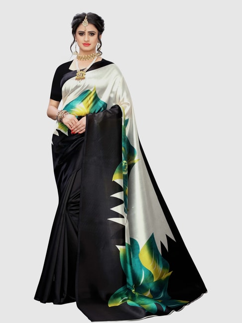 KSUT Black & White Printed Saree With Blouse Price in India