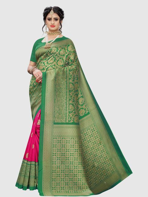 KSUT Green & Pink Woven Saree With Blouse Price in India