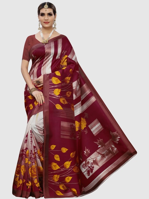 KSUT Maroon Printed Saree With Blouse Price in India