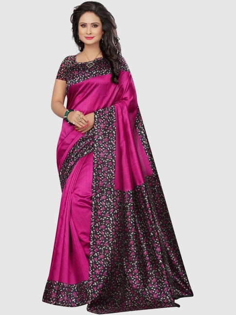 KSUT Purple Floral Print Saree With Blouse Price in India