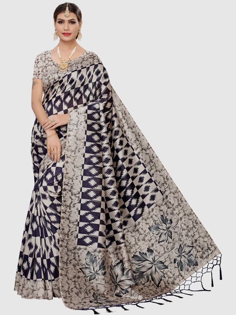 KSUT Navy Printed Saree With Blouse Price in India