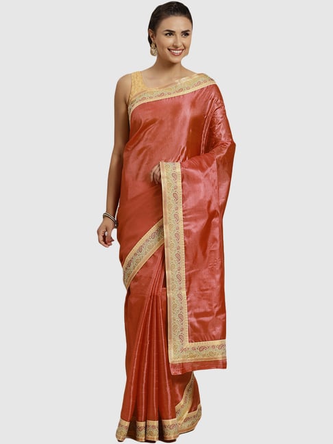 Chhabra 555 Peach Woven Banarasi Saree With Blouse