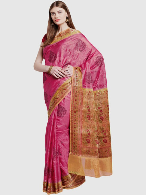 Chhabra 555 Magenta Embroidered Meenakari Saree With Blouse