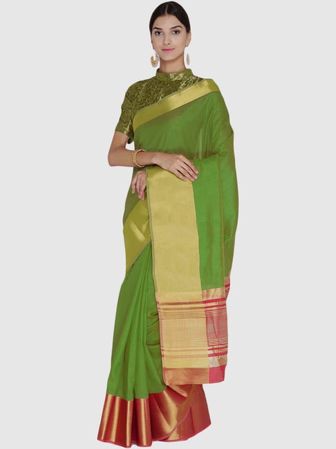 Chhabra 555 Green Woven Banarasi Saree With Blouse