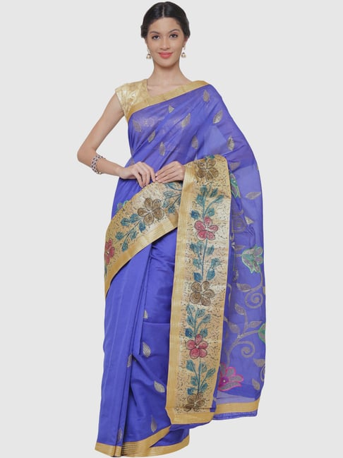 Chhabra 555 Blue Embroidered Saree With Blouse