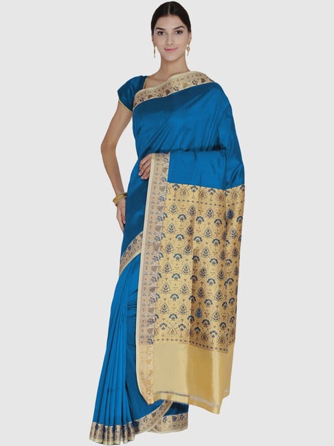 Chhabra 555 Blue Woven Banarasi Saree With Blouse