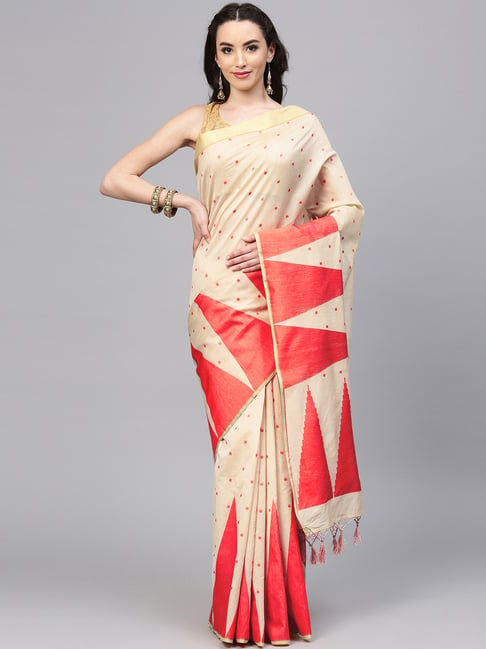 Chhabra 555 Cream Woven Banarasi Saree With Blouse