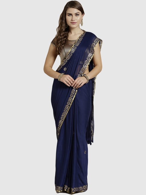 Chhabra 555 Navy Embroidered Saree With Blouse