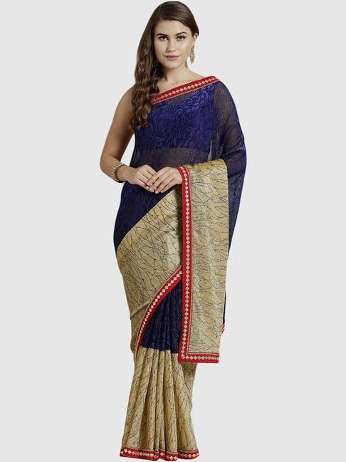 Chhabra 555 Royal Blue Printed Saree With Blouse