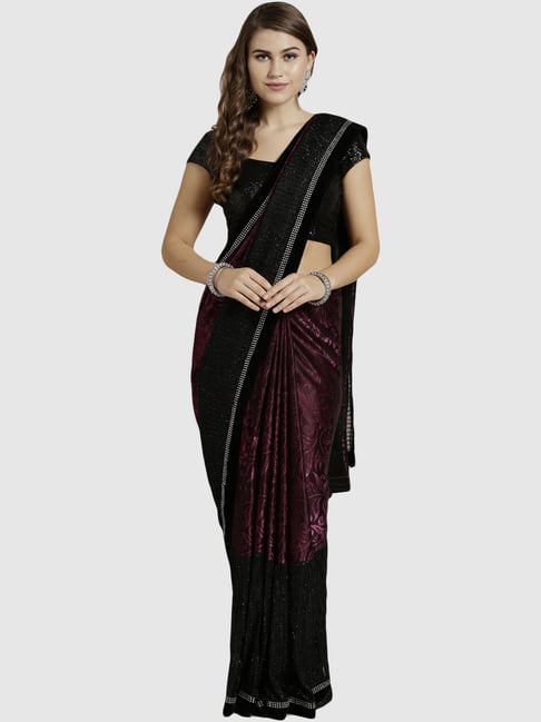 Buy Black Georgette Saree With Blouse Piece online-Karagiri