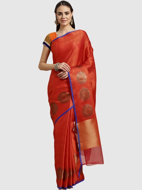 Chhabra 555 Orange Woven Banarasi Saree With Blouse