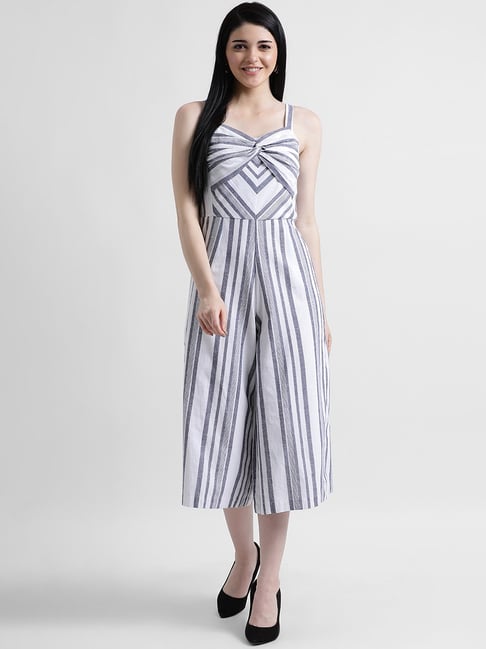 white and grey striped jumpsuit