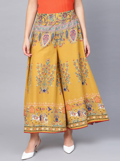 Juniper Mustard Cotton Printed Palazzos