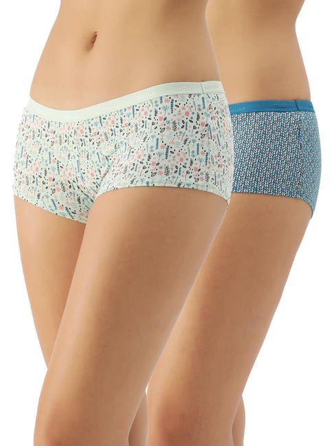 Amante Green & Blue Printed Boyshort - Pack Of 2