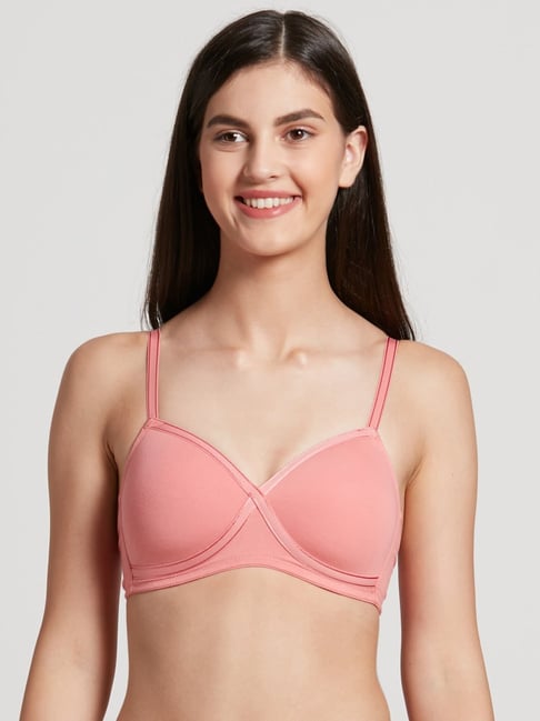 Jockey Peach Solid Under Wired Padded Bra for women price in India on 26th  January 2024