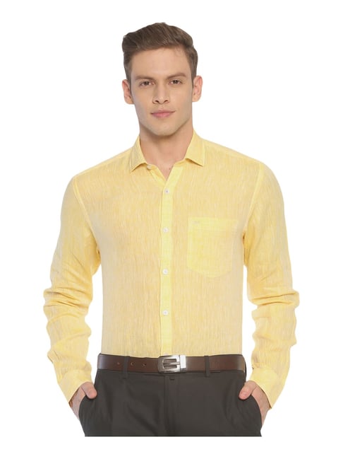 Buy Linen Club Yellow Linen Regular Fit Shirt for Mens Online @ Tata CLiQ