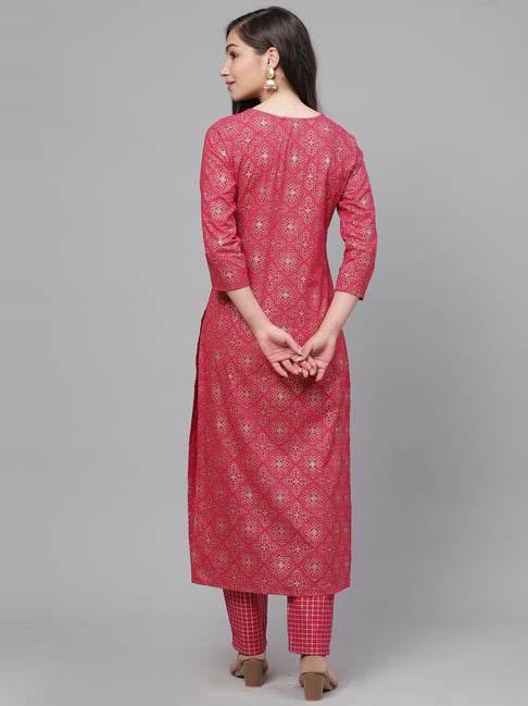 Buy Indo Era Pink Cotton Floral Print Kurta Palazzo Set With Dupatta Online At Best Prices 4041